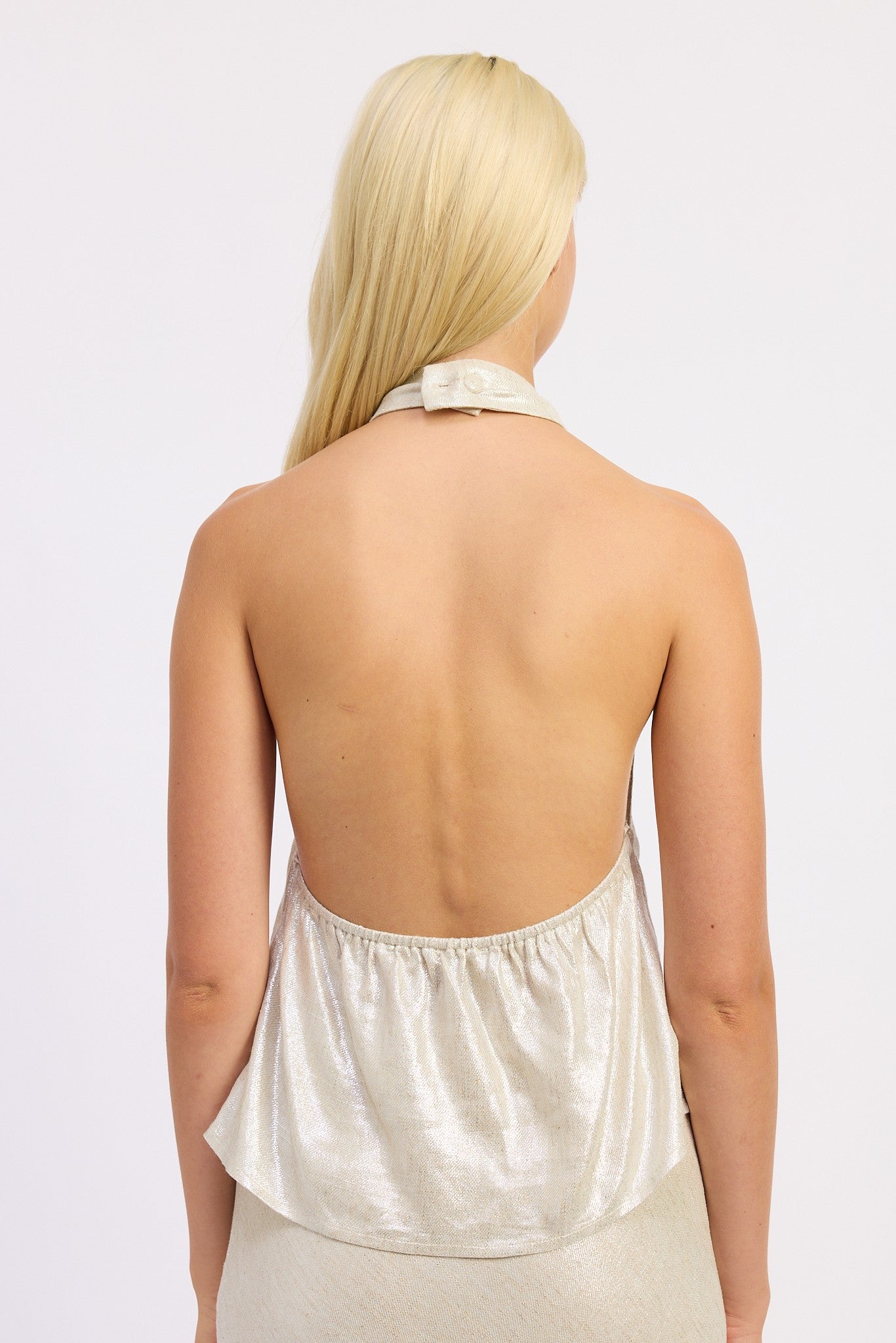 Metallic Halter Top & Midi Skirt Set – Champagne