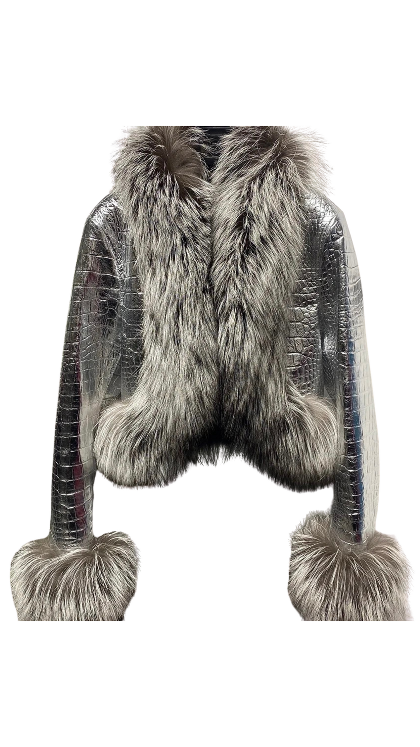 Frosty Silver Fox and Lamb Skin Jacket