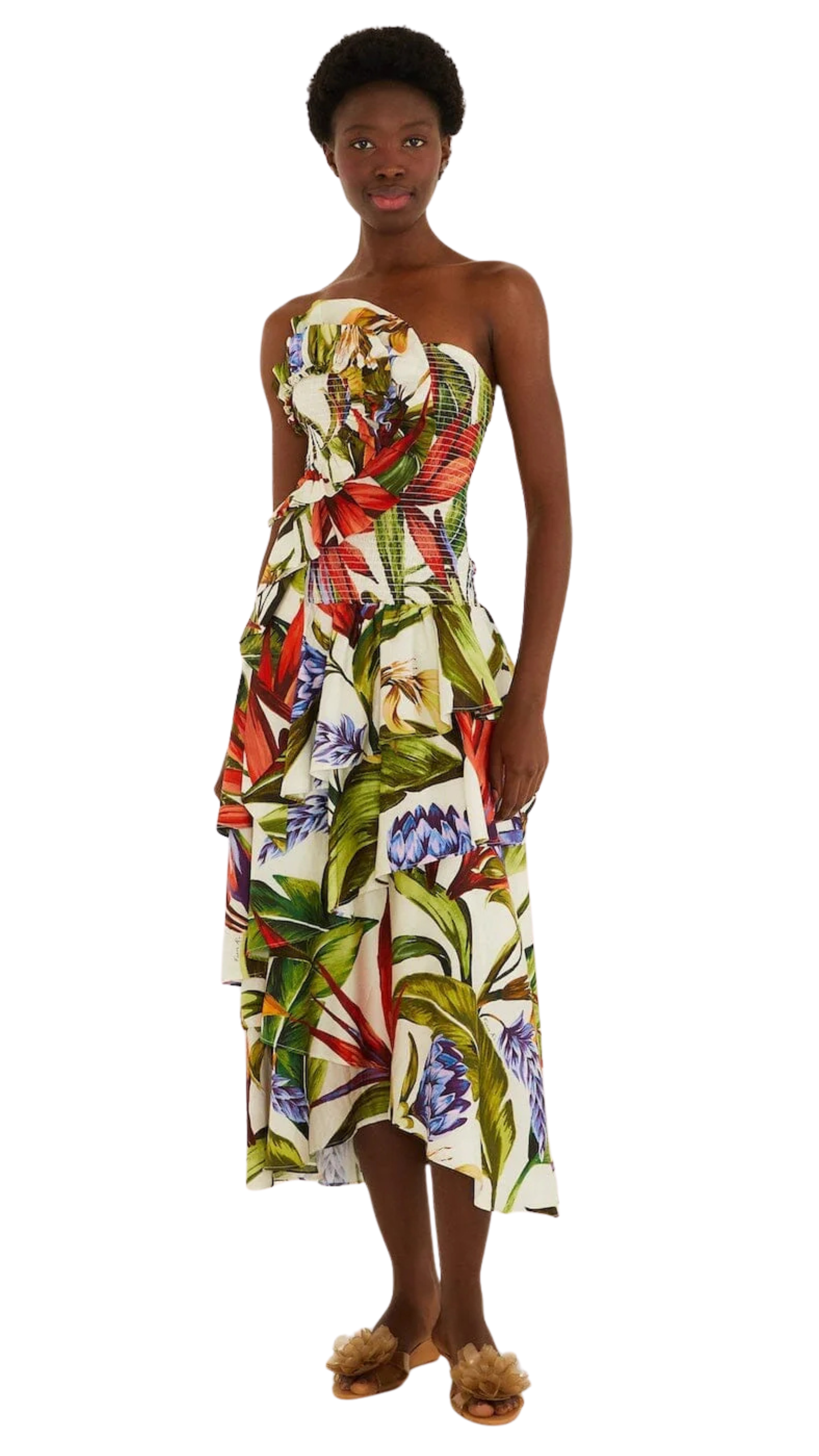 Sand Florart Strapless Maxi Dress