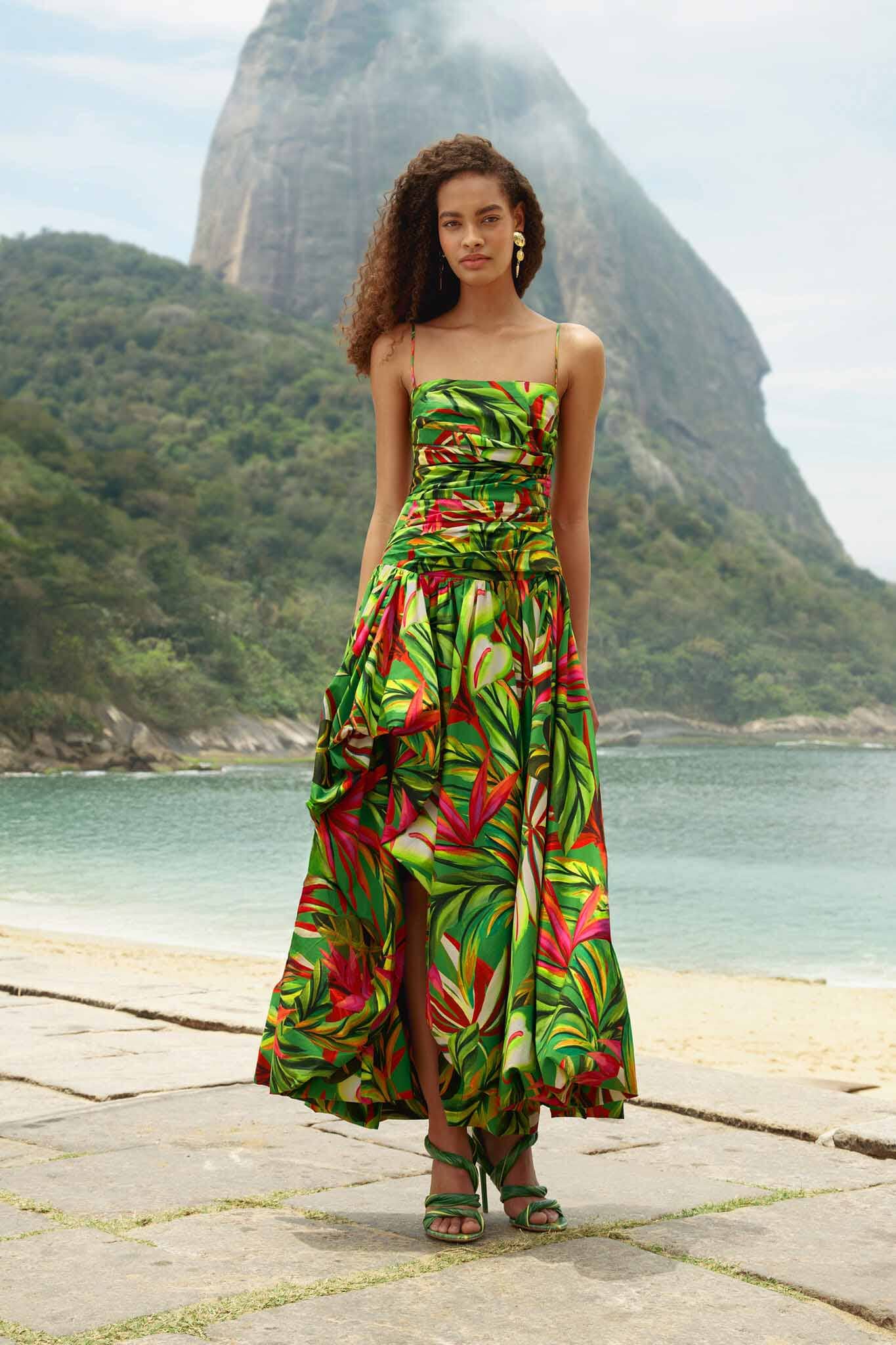 Green Tropical Dream Draped Maxi Dress