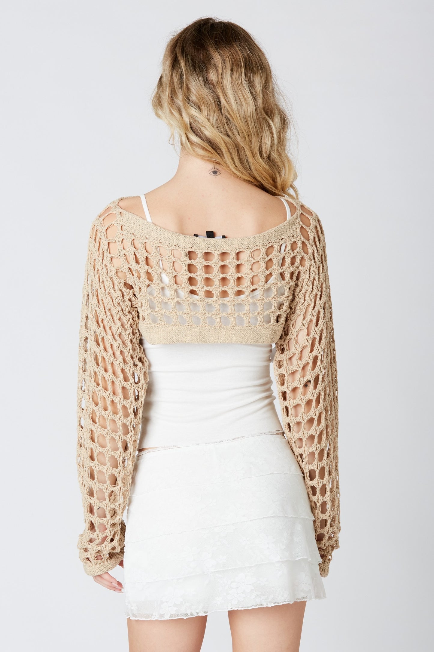 Holes Bolero Top -  Beige