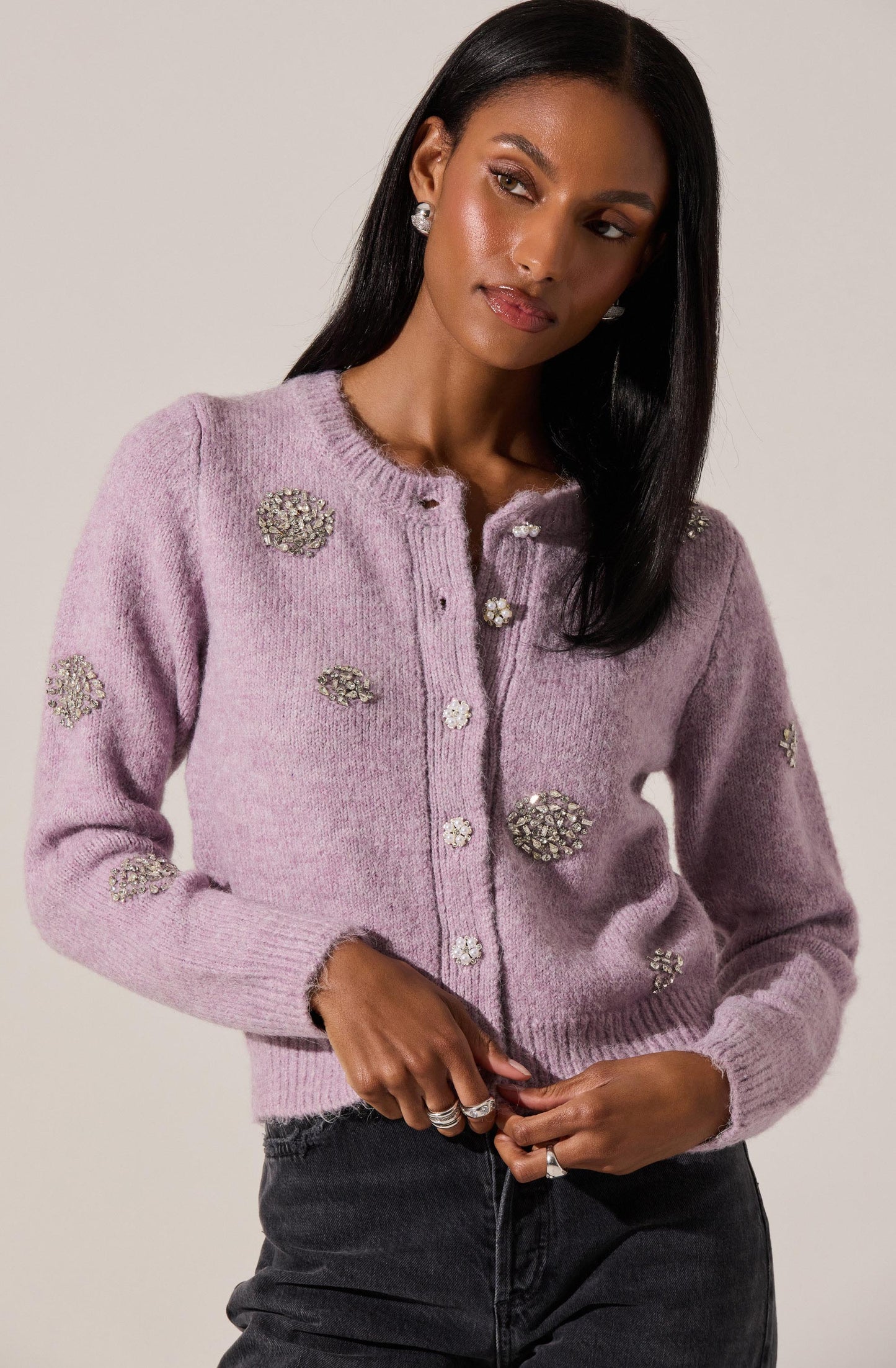 Dorothea Embellished Brushed Knit Cardigan