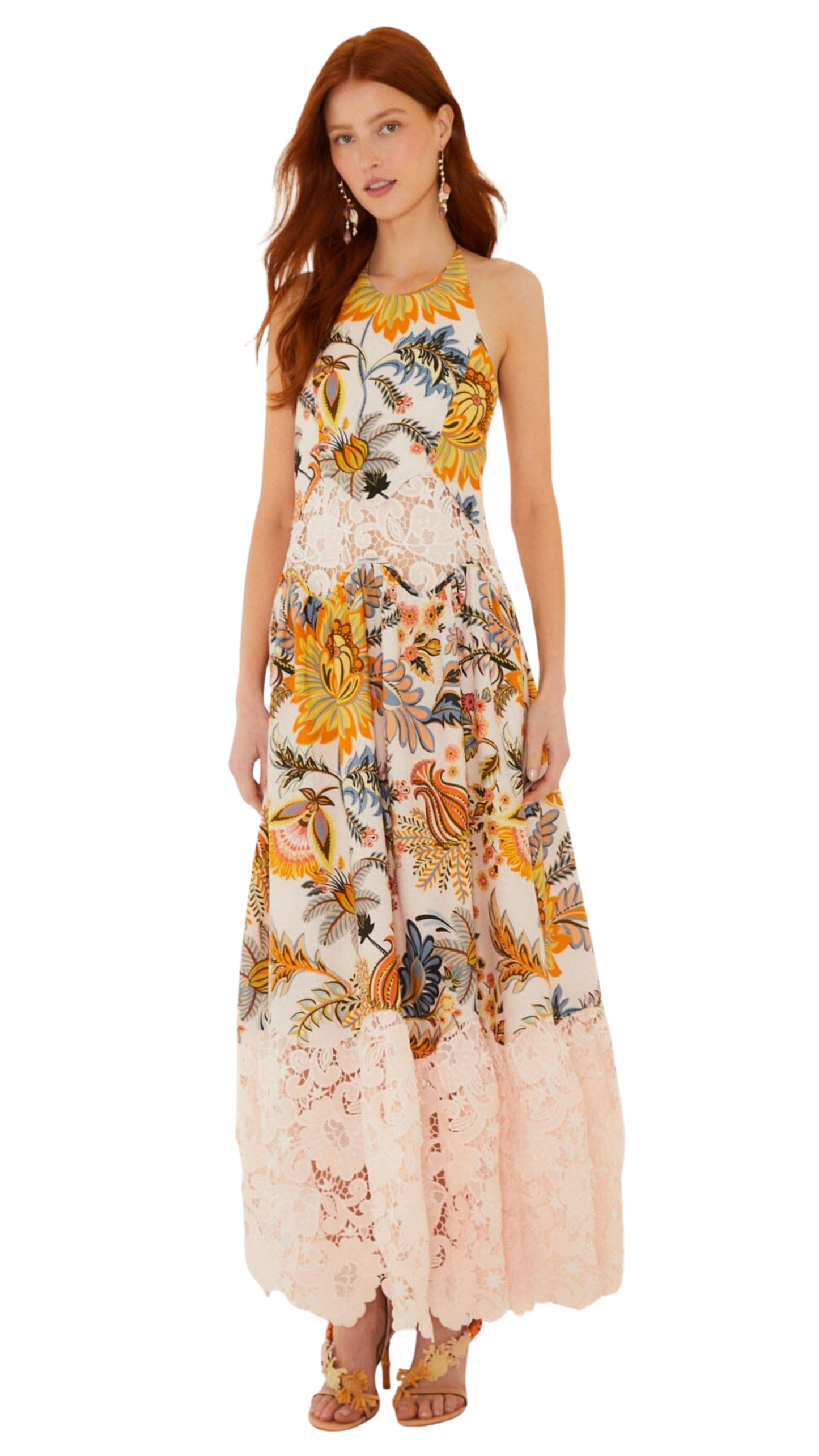 Light Pink Ligia Floral Lace Maxi Dress
