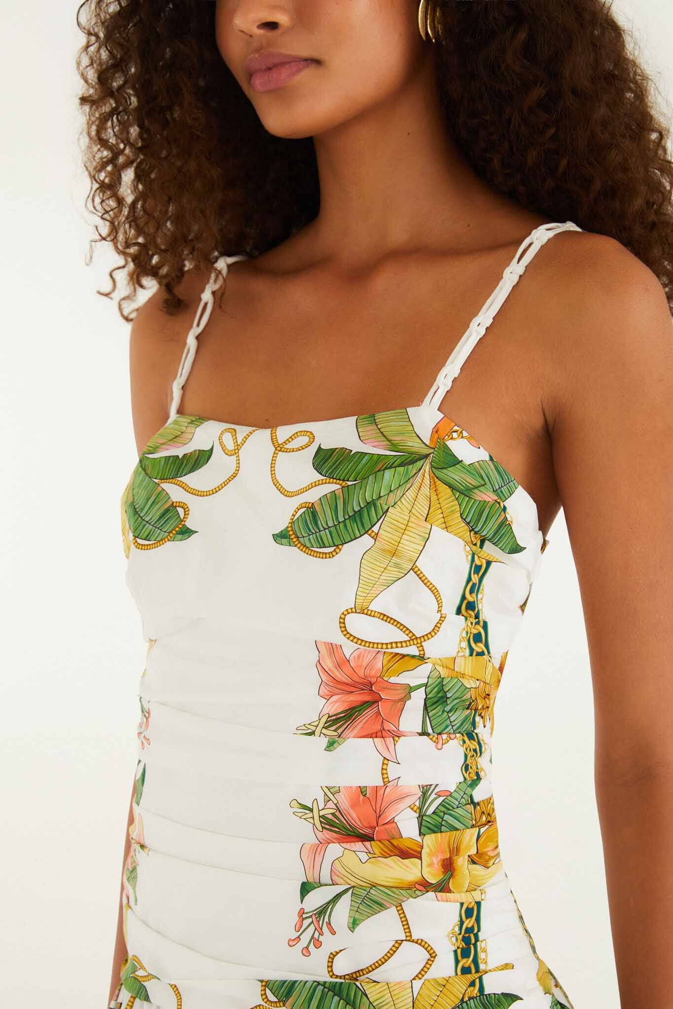 Tropical Royalty Off-White Midi Dress Sleeveless