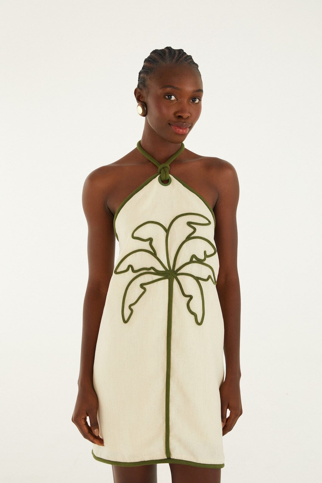 Sand Coconut Embroidery Mini Dress