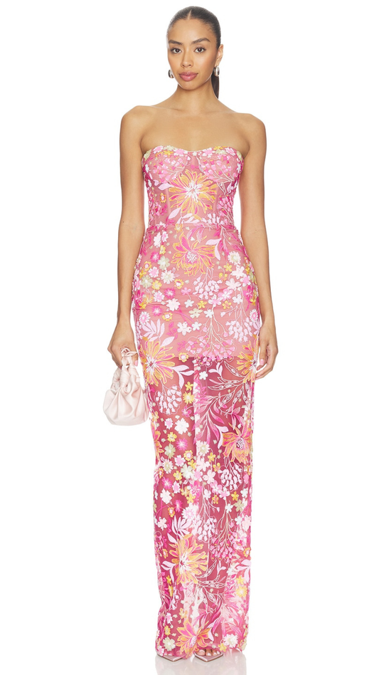 Mallorca Sequin Dahlia Strapless Maxi Dress
