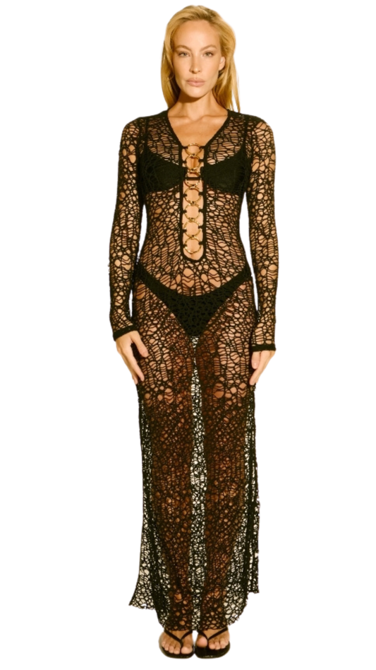 Alexia Dress with Hoops and Mesh - Black