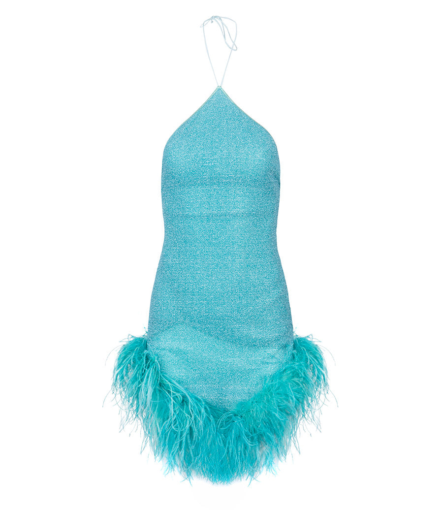 LUMIÈRE PLUMAGE NECKLACE DRESS-Sea Turquoise