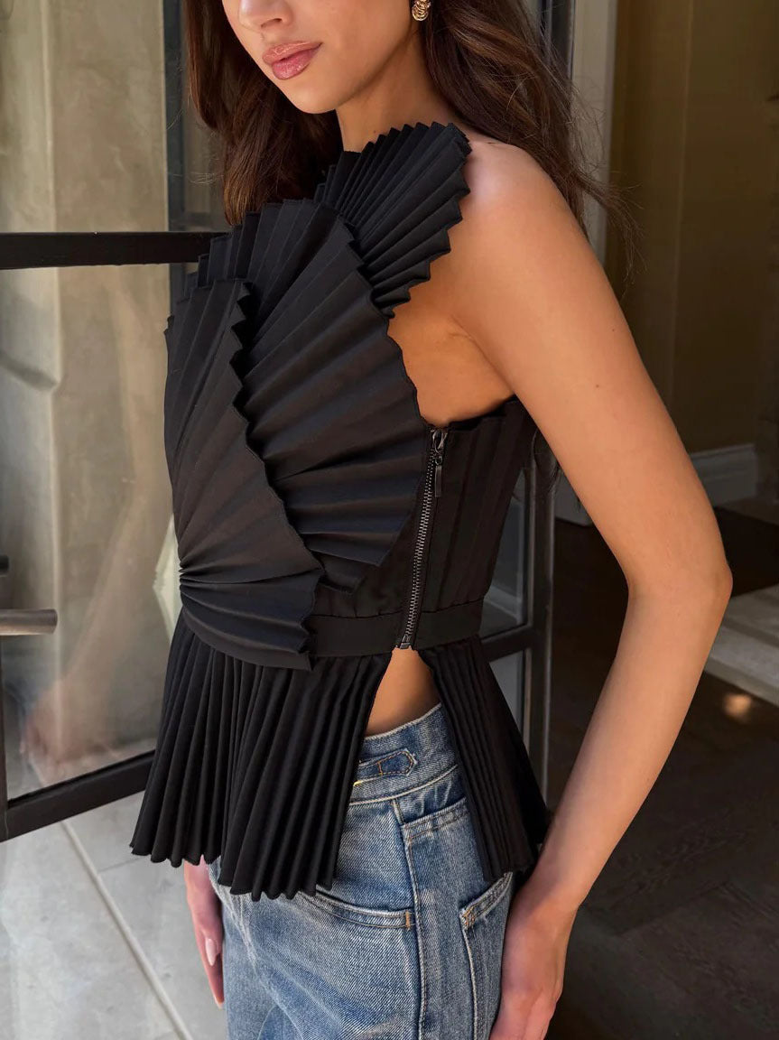 Black Fan Pleat Top
