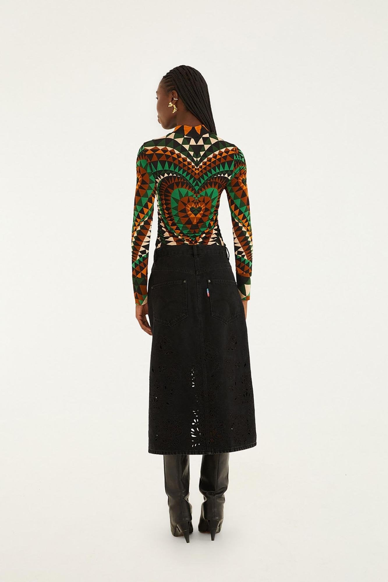 Black Cut-Out Richelieu Denim Skirt