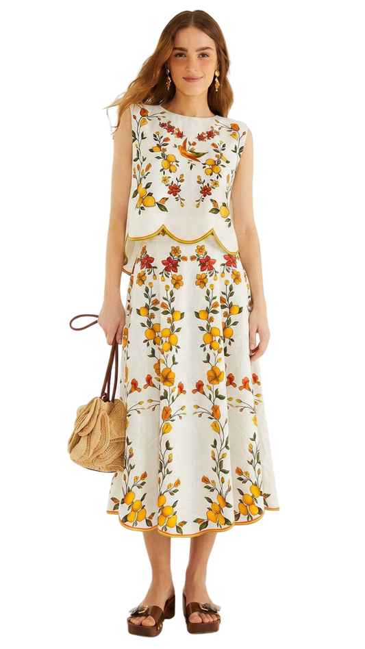 Lemon Bouquet Off-White Skirt Set