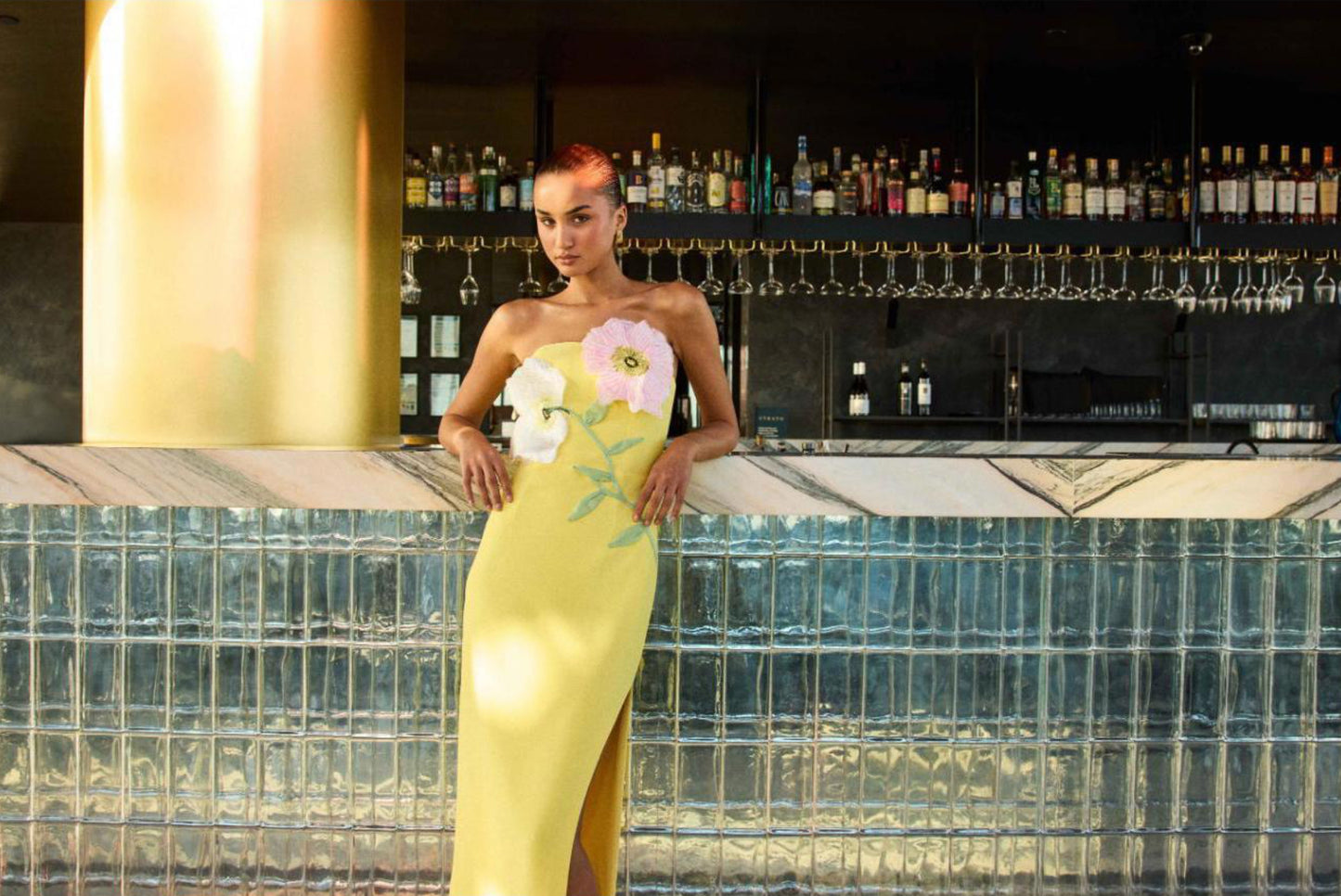 Hope Strapless Midi Dress in Yellow