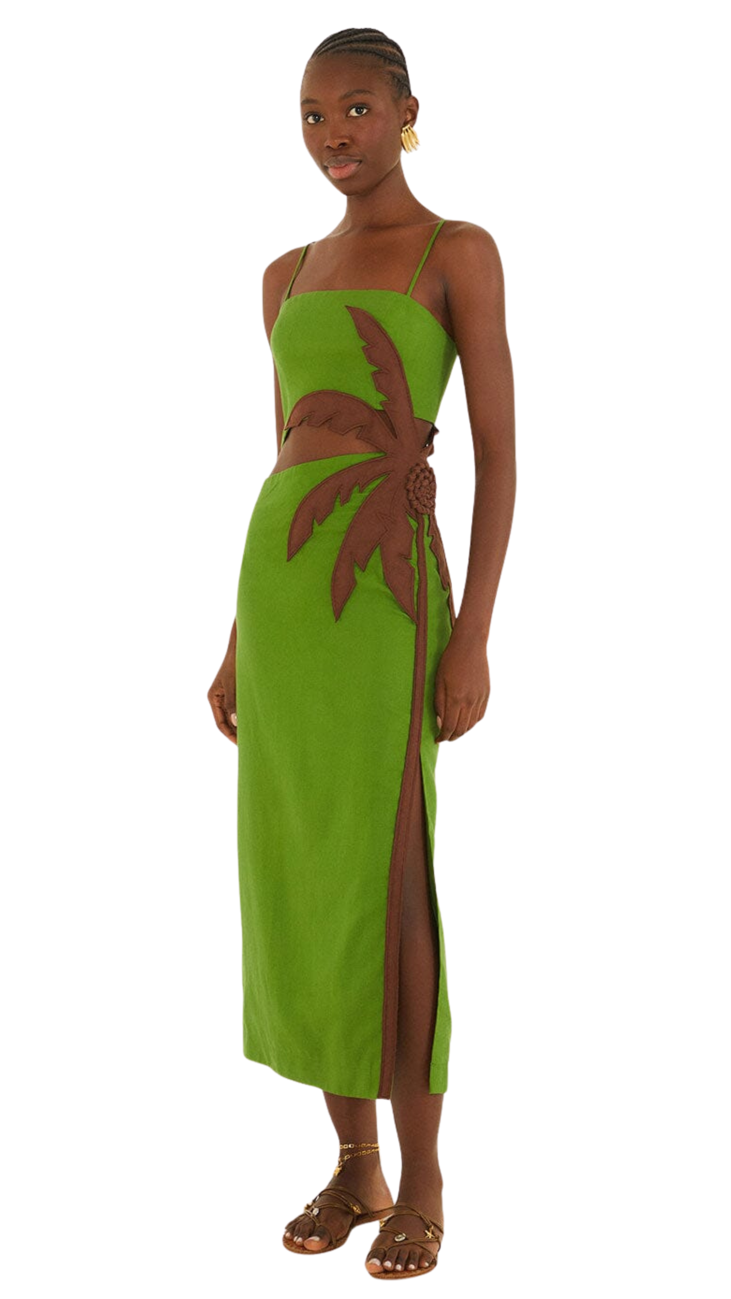 Green 3d Palm Tree Cut-Out Midi Dress