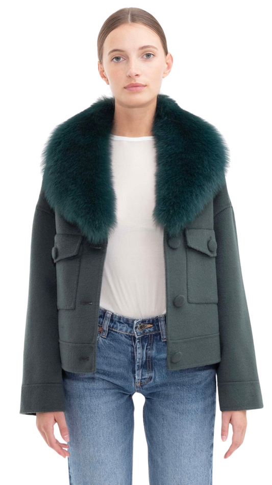 Regent Cashmere Jacket Fox Collar-Emerald