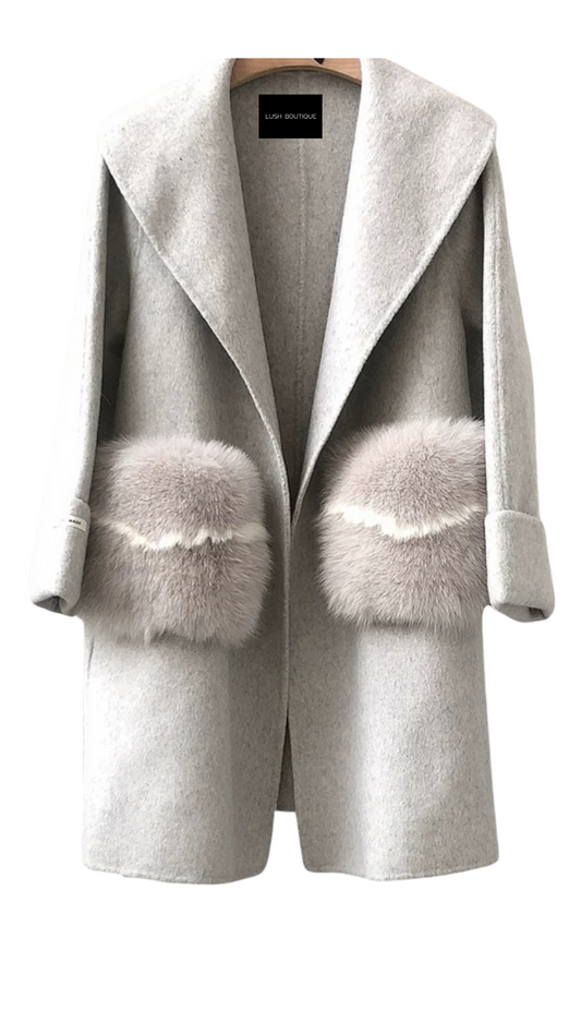 Fernanda Fox Fur and cashmere coat- Grey