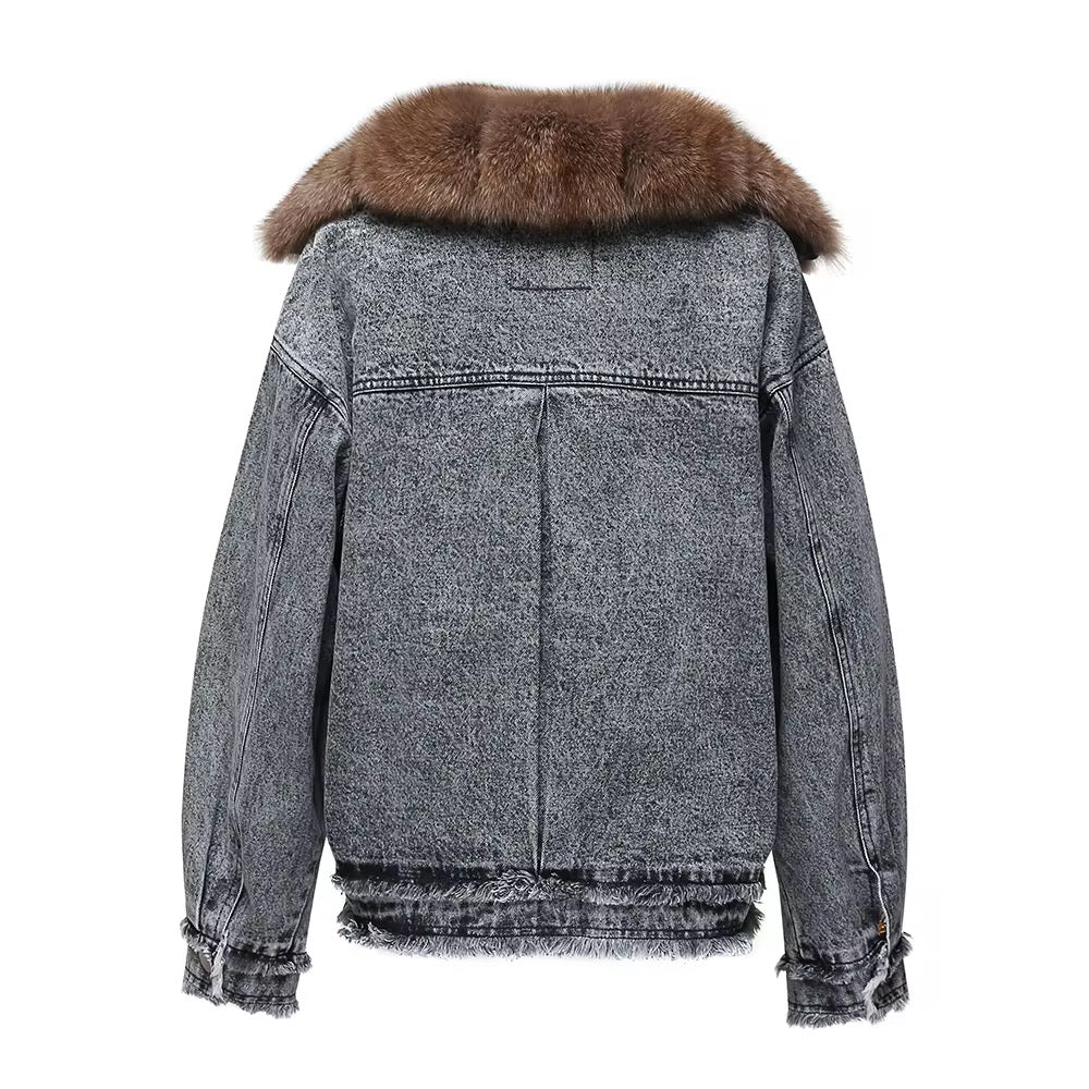 The Sierra Fox Fur Denim Bomber