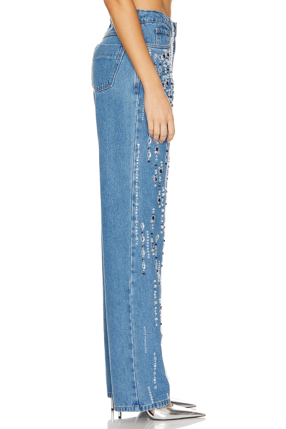 HAND-BEADED DENIM PANTS