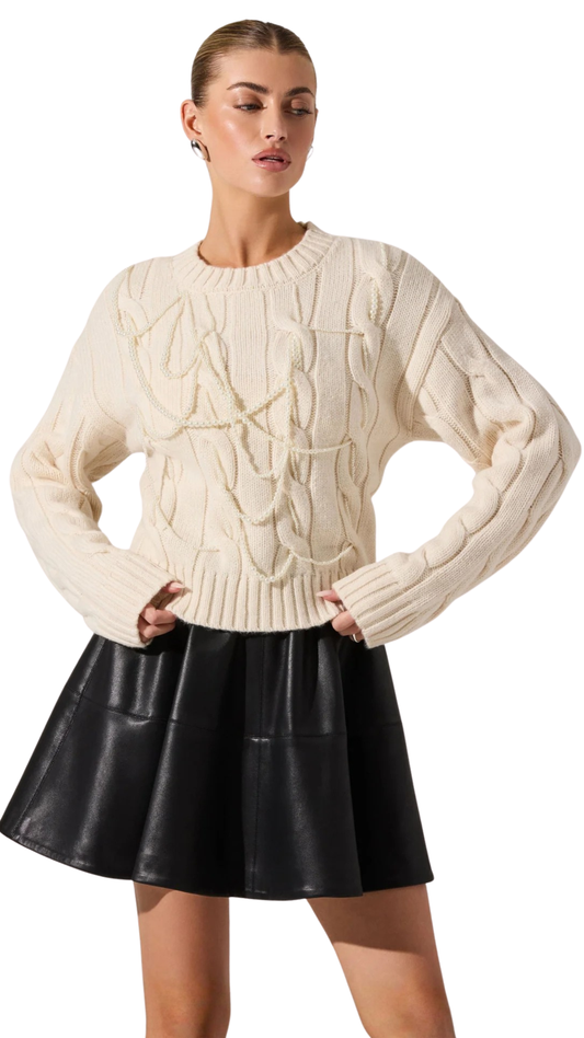 Pennina Pearl Embellished Cable Sweater