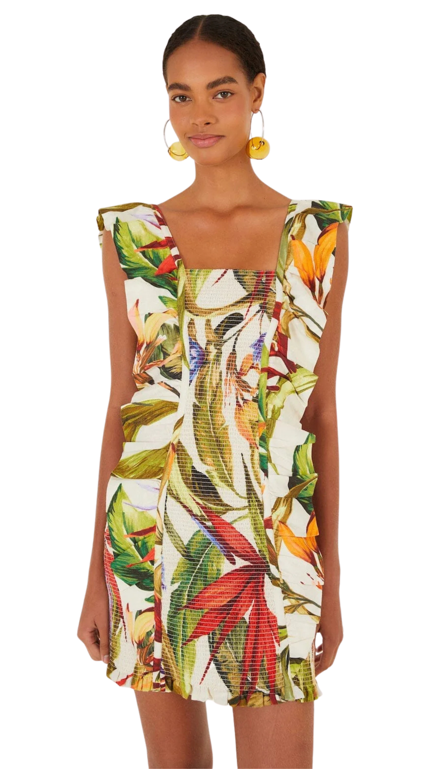 Sand Florart Short Sleeve Mini Dress