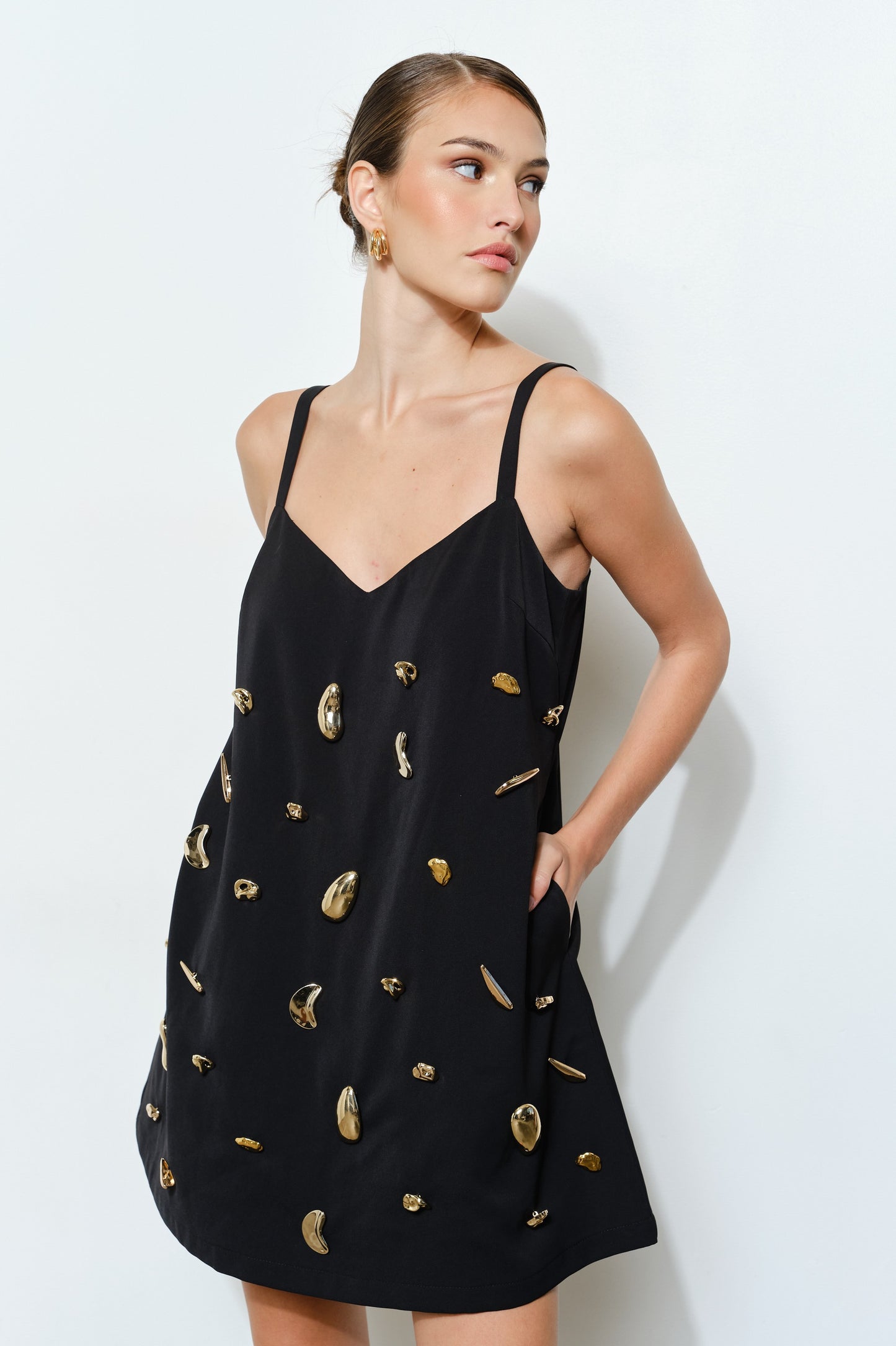 Pearl Sculpt Slip Dress – Black