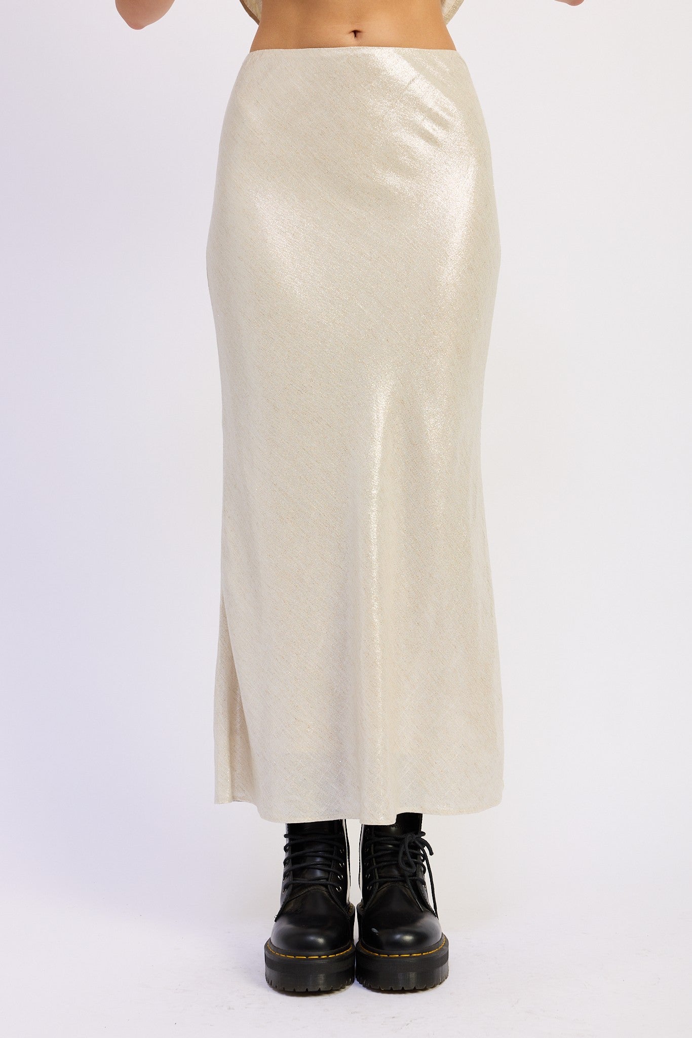 Metallic Halter Top & Midi Skirt Set – Champagne