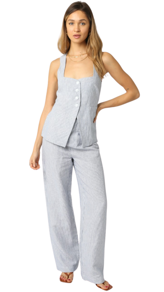 Zuni Linen Pants Set-Blue