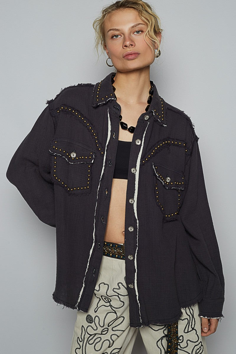 Stauded Gauze Shirt-Grey