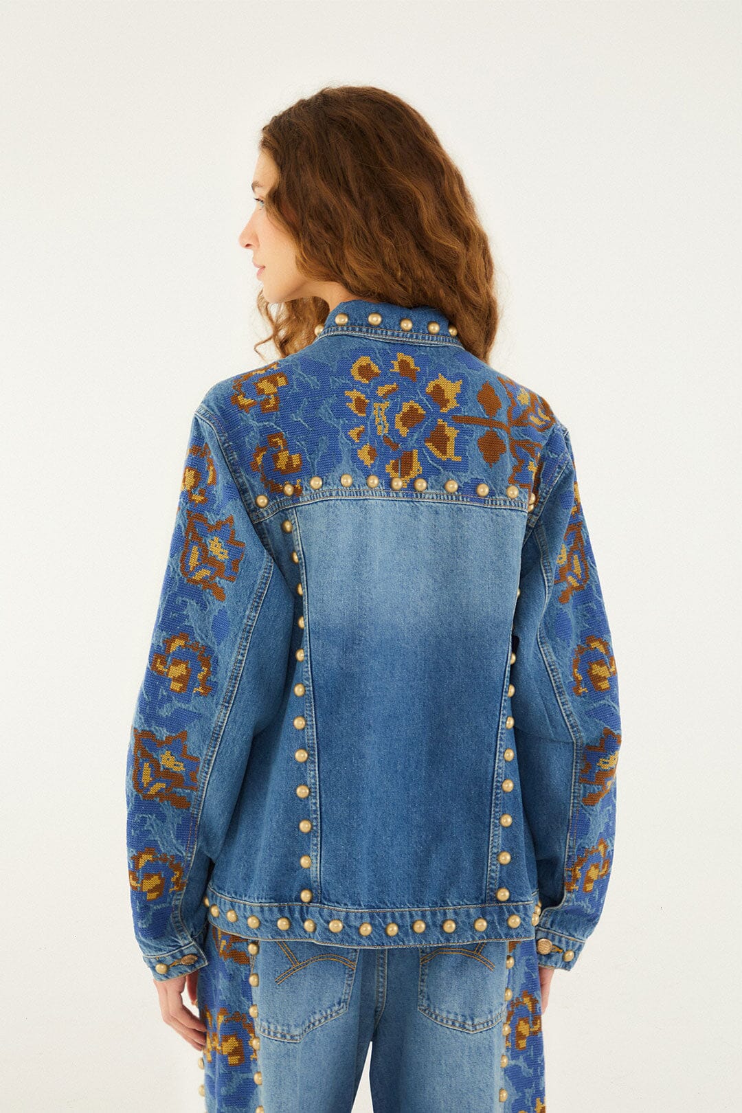 Denim Metal Details Embroidered Jacket