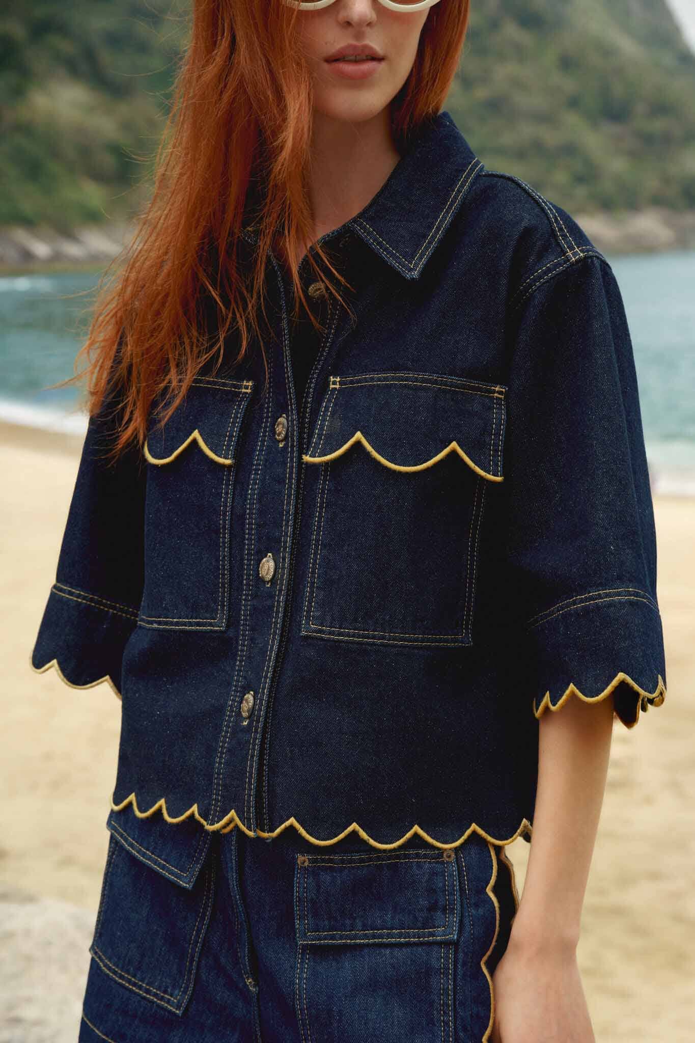 Dark Denim Wavy Hem Short Set