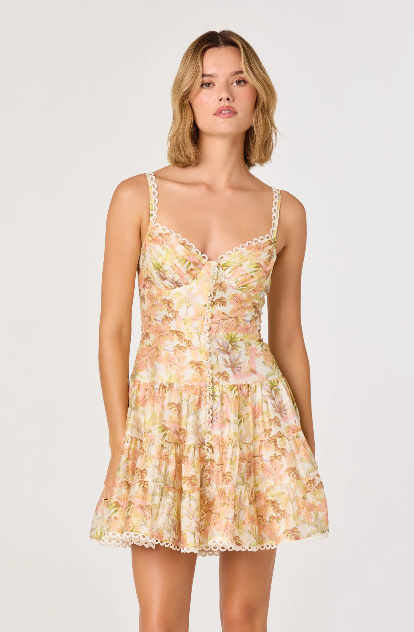 Tazia Scalloped Trim Tiered Mini Dress