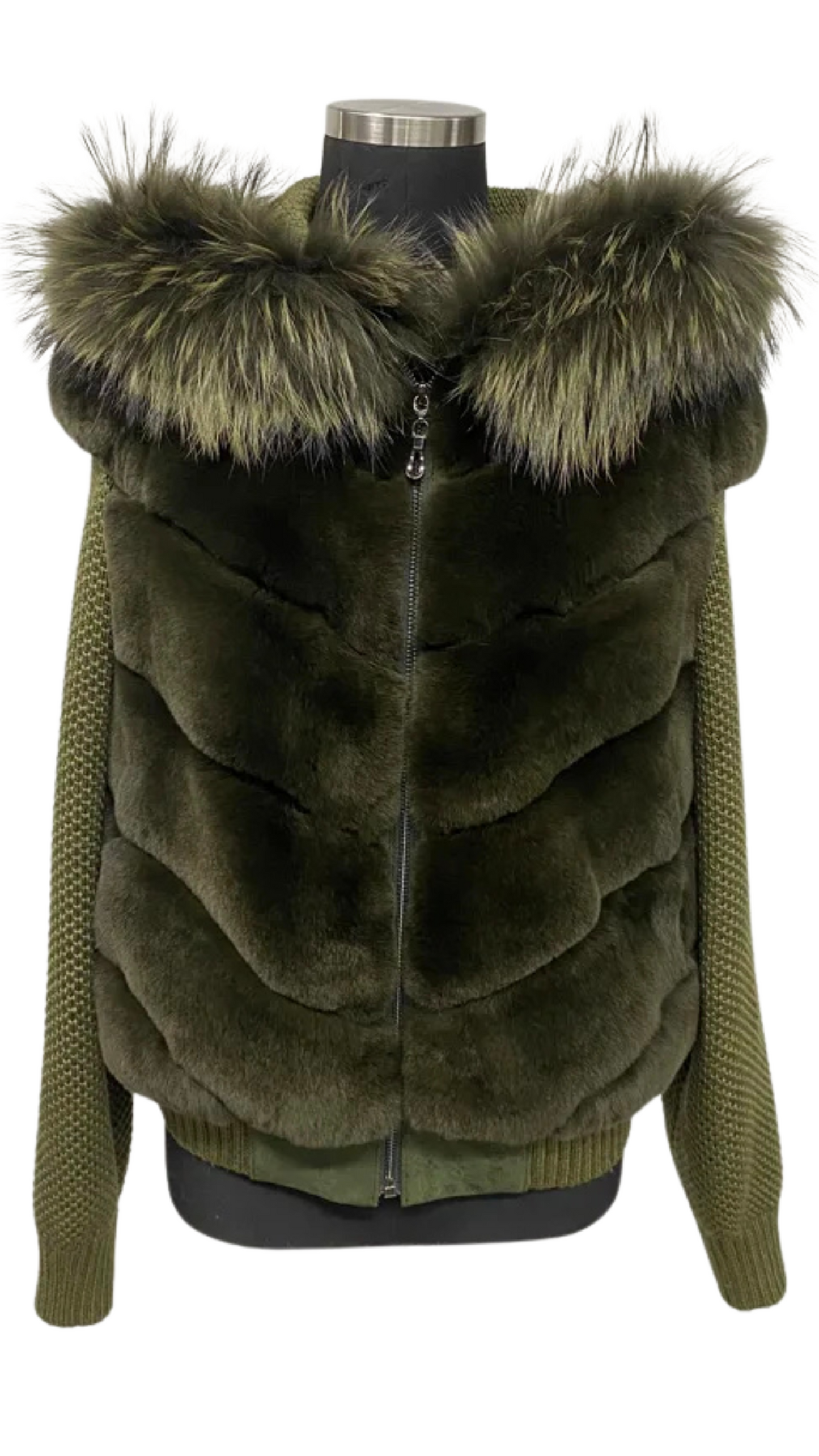 Alpine Lapin Fox Fur trip jacket-Olive