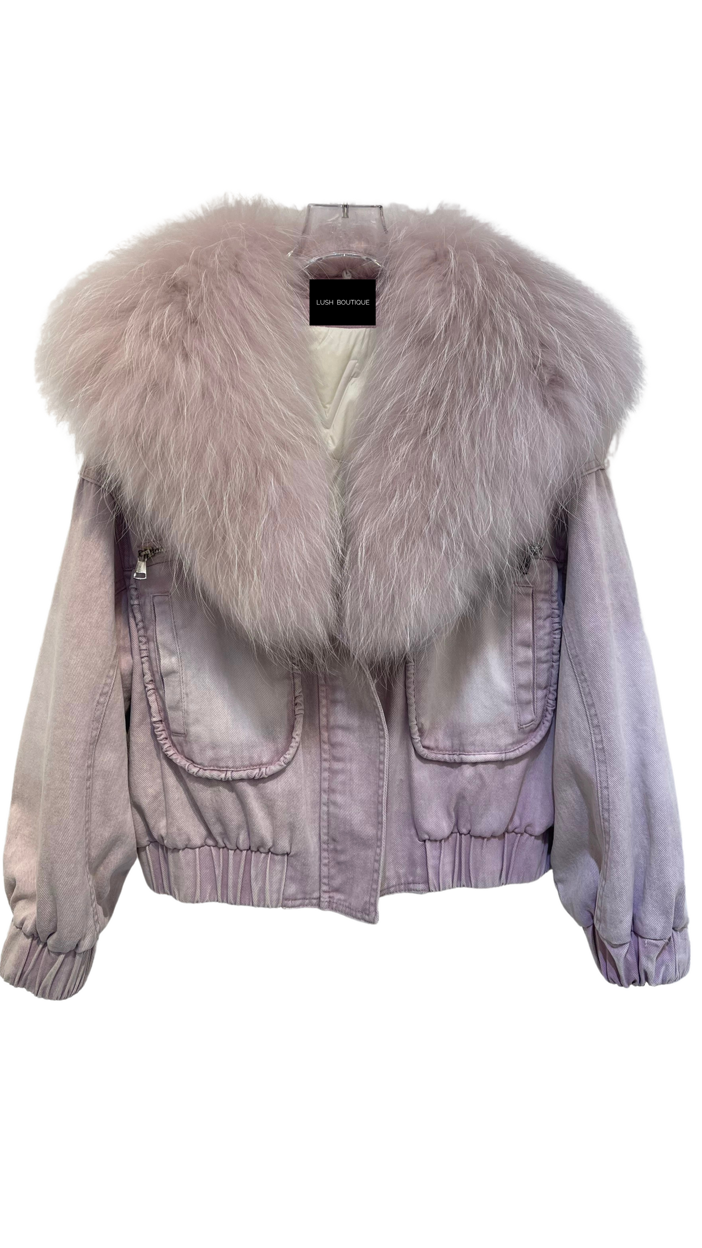 Celine Denim Fox Fur Jacket -Pink