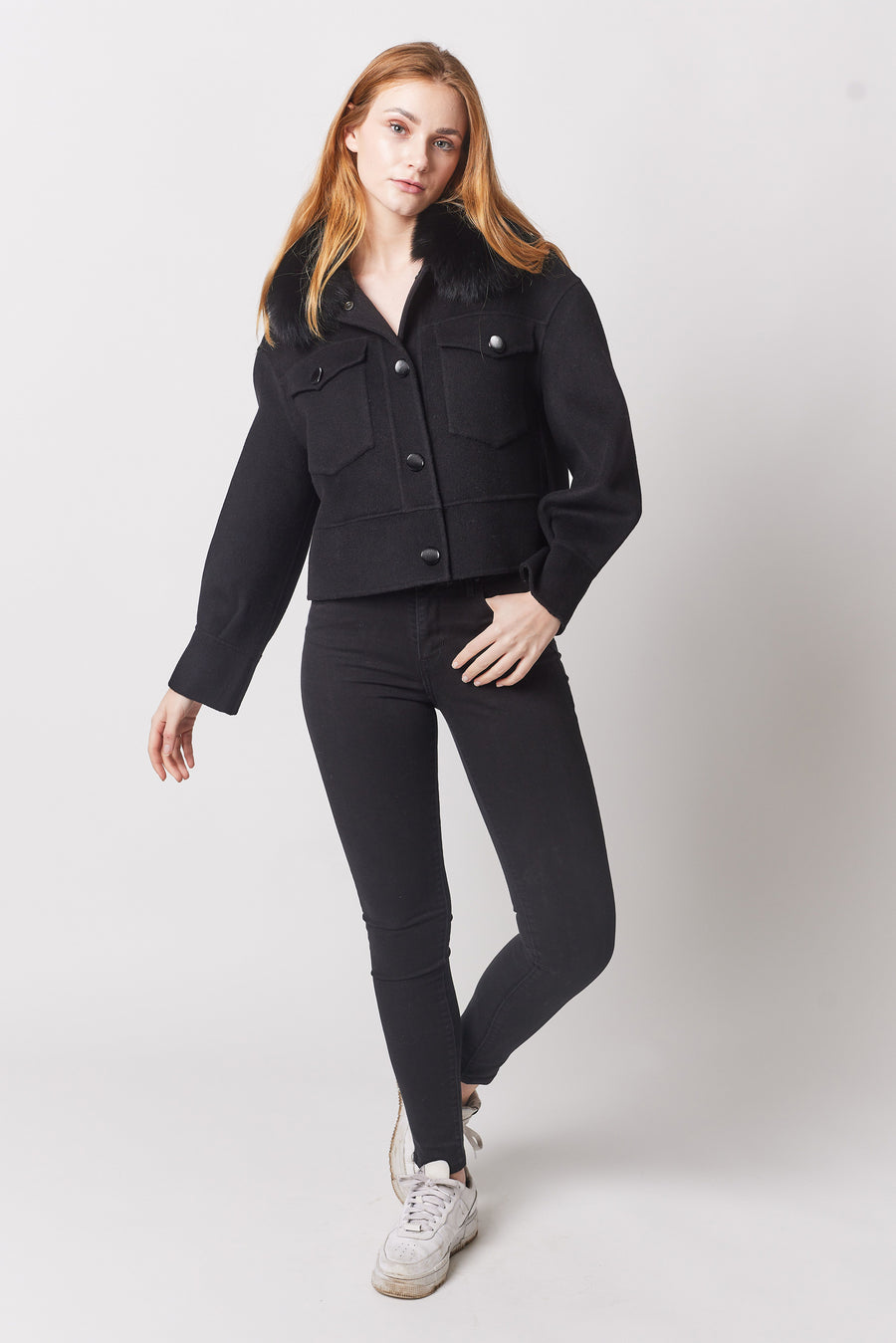 Regent Cashmere Jacket Fox Collar-Black