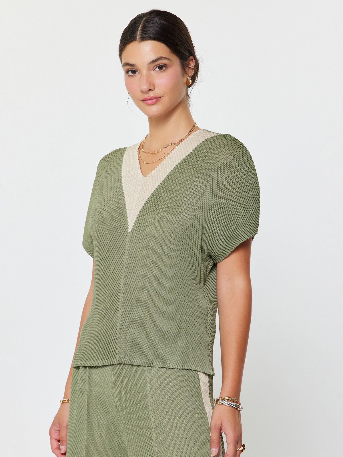 Olive Pleated Contrast Set