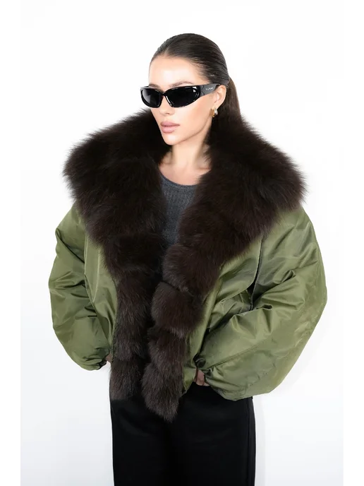 Olive Shadow Fox Fur Jacket