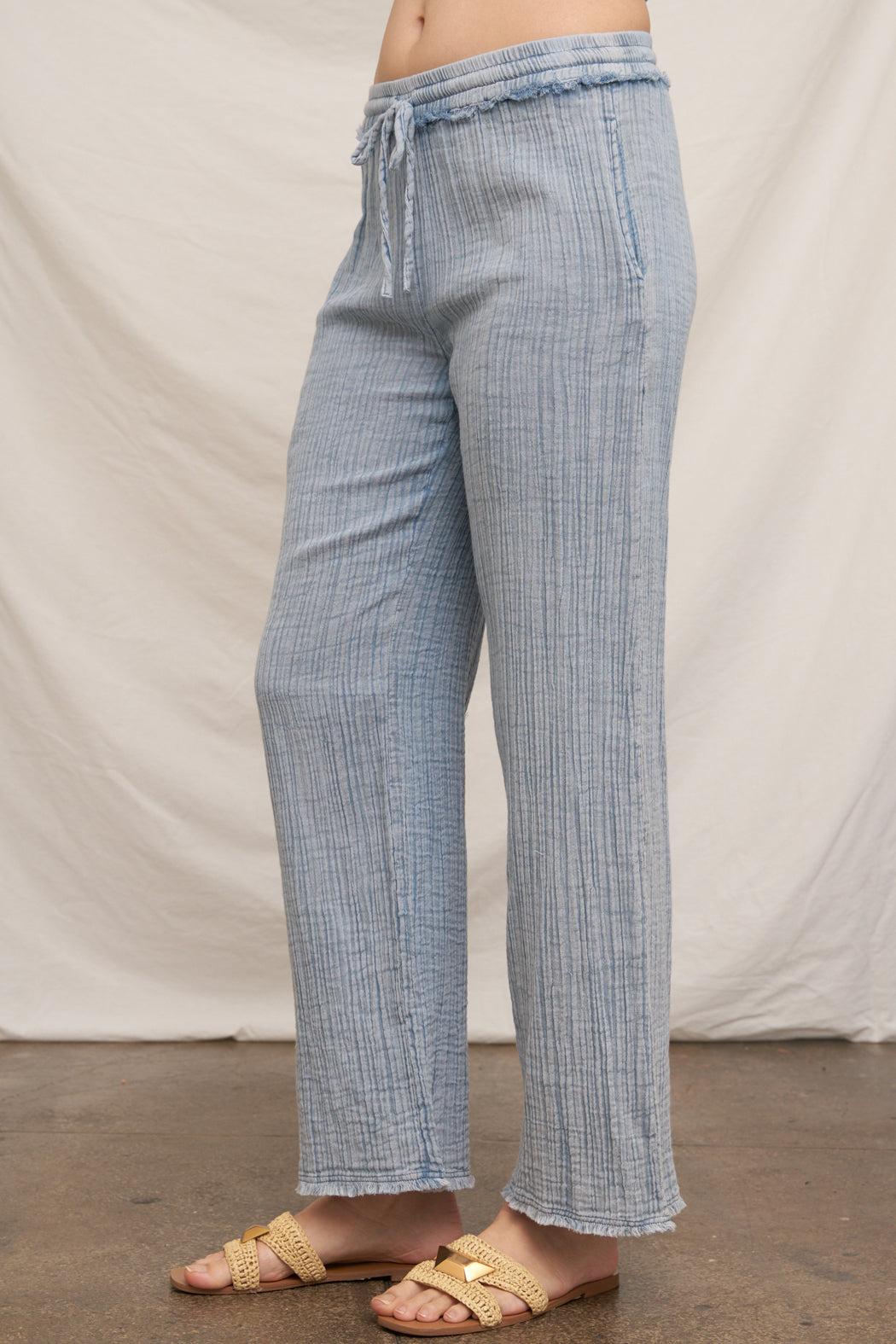 Sky Textured Straight-Leg Pants