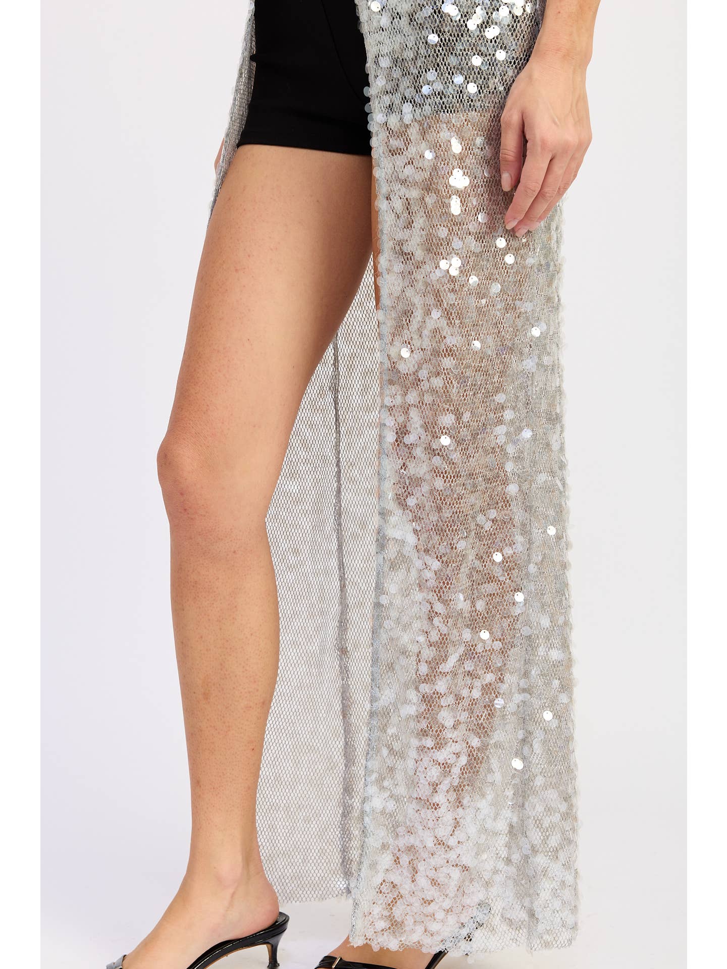 Sheer Sequin Maxi Overlay Top – Silver