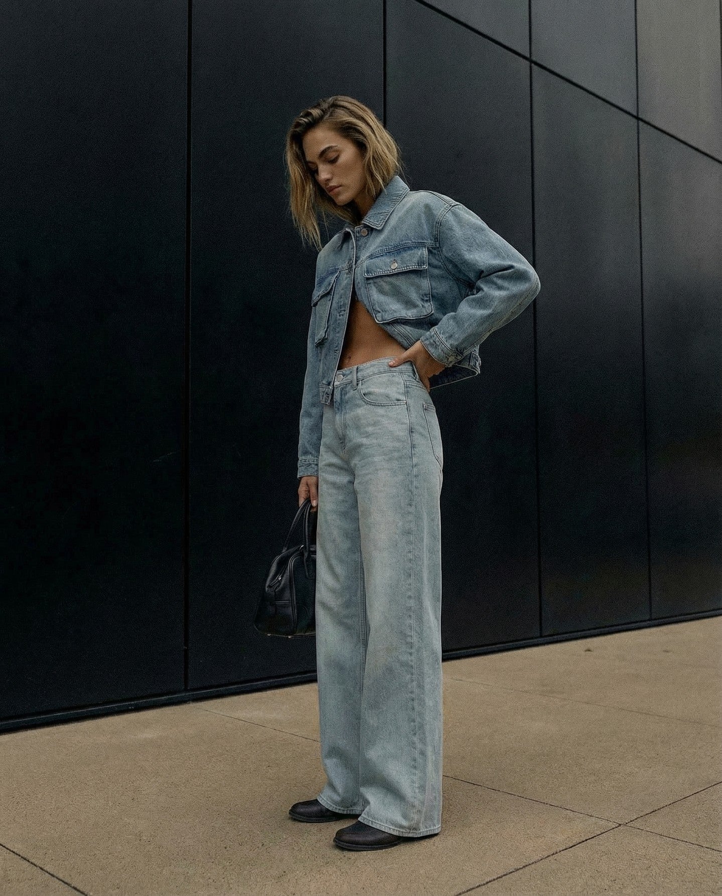 Love Machines Heart Mid Waist Super Wide Leg Denim - Sea Mist Love