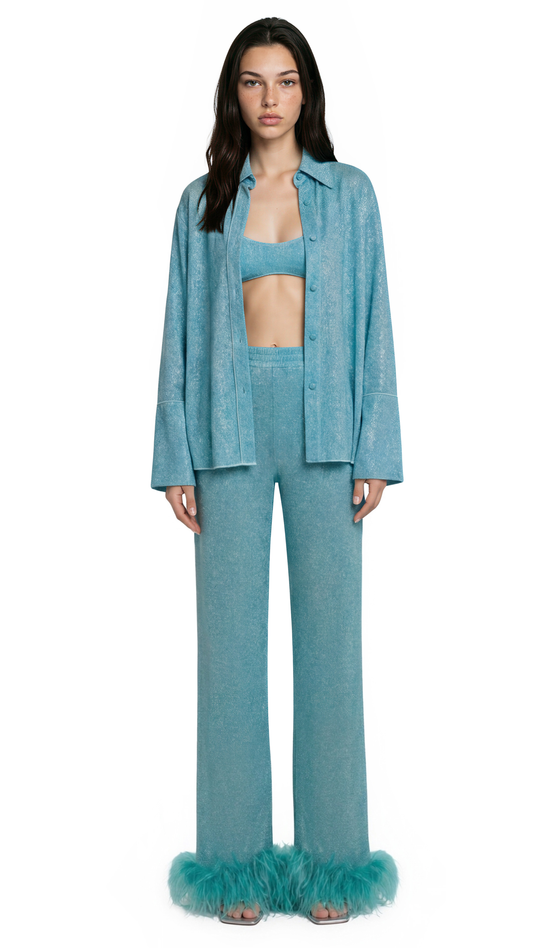 LUMIÈRE SHIRT & PLUMAGE PANTS SET - Sea Turquoise