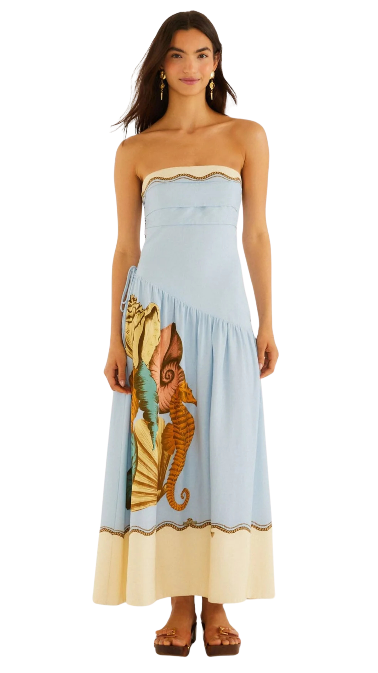 Multicolor Rio Souvenir Strapless Side Ties Maxi Dress
