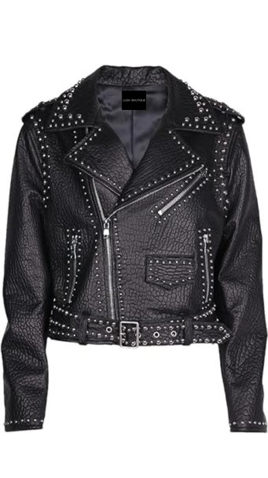 Rivet-Trim Studded Leather Jacket