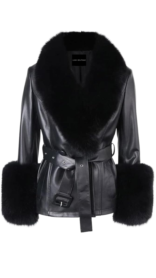 Black Fox Fur-Trim Power Jacket