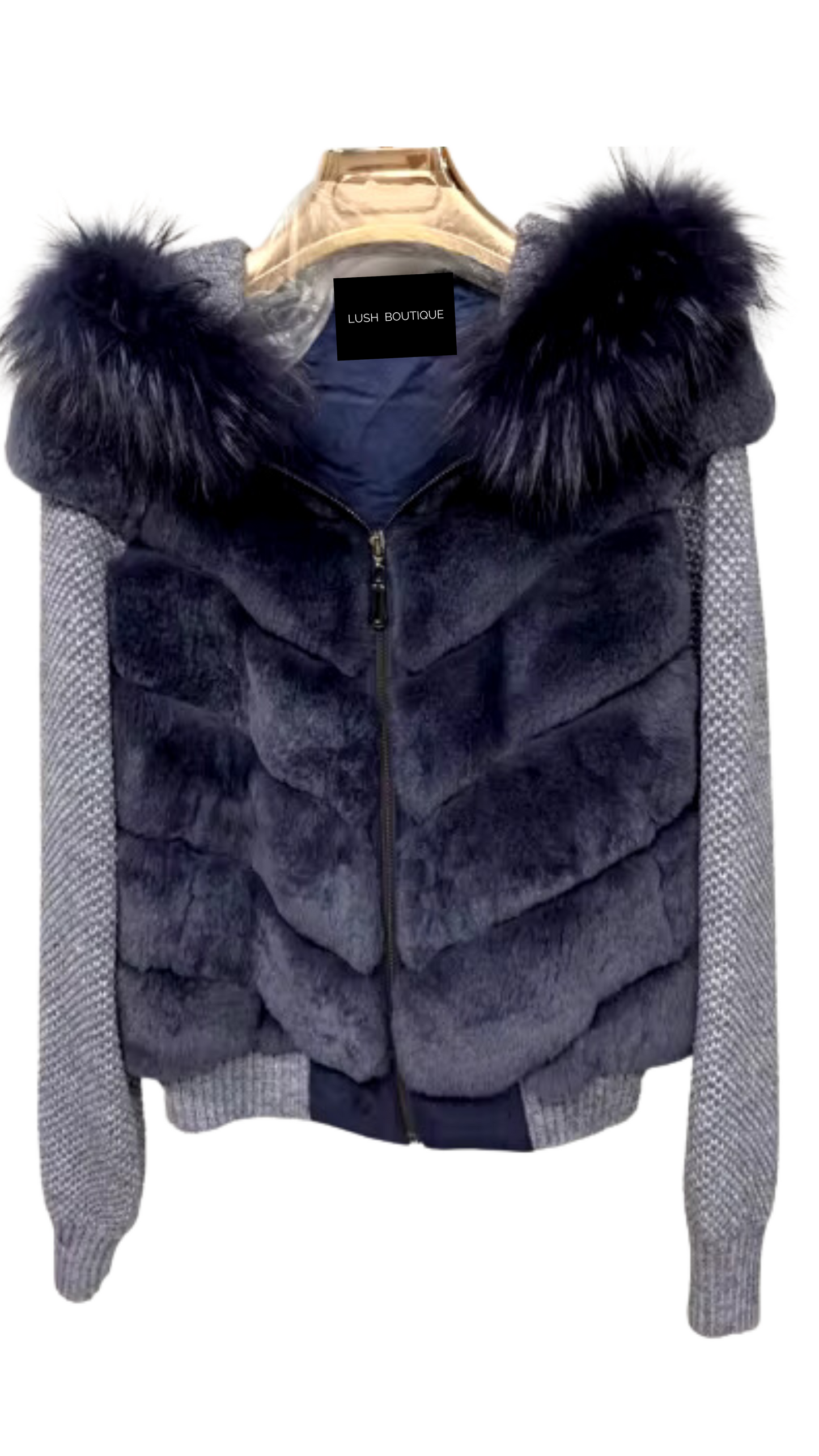 Alpine Lapin Fox Fur trip jacket
-Blue