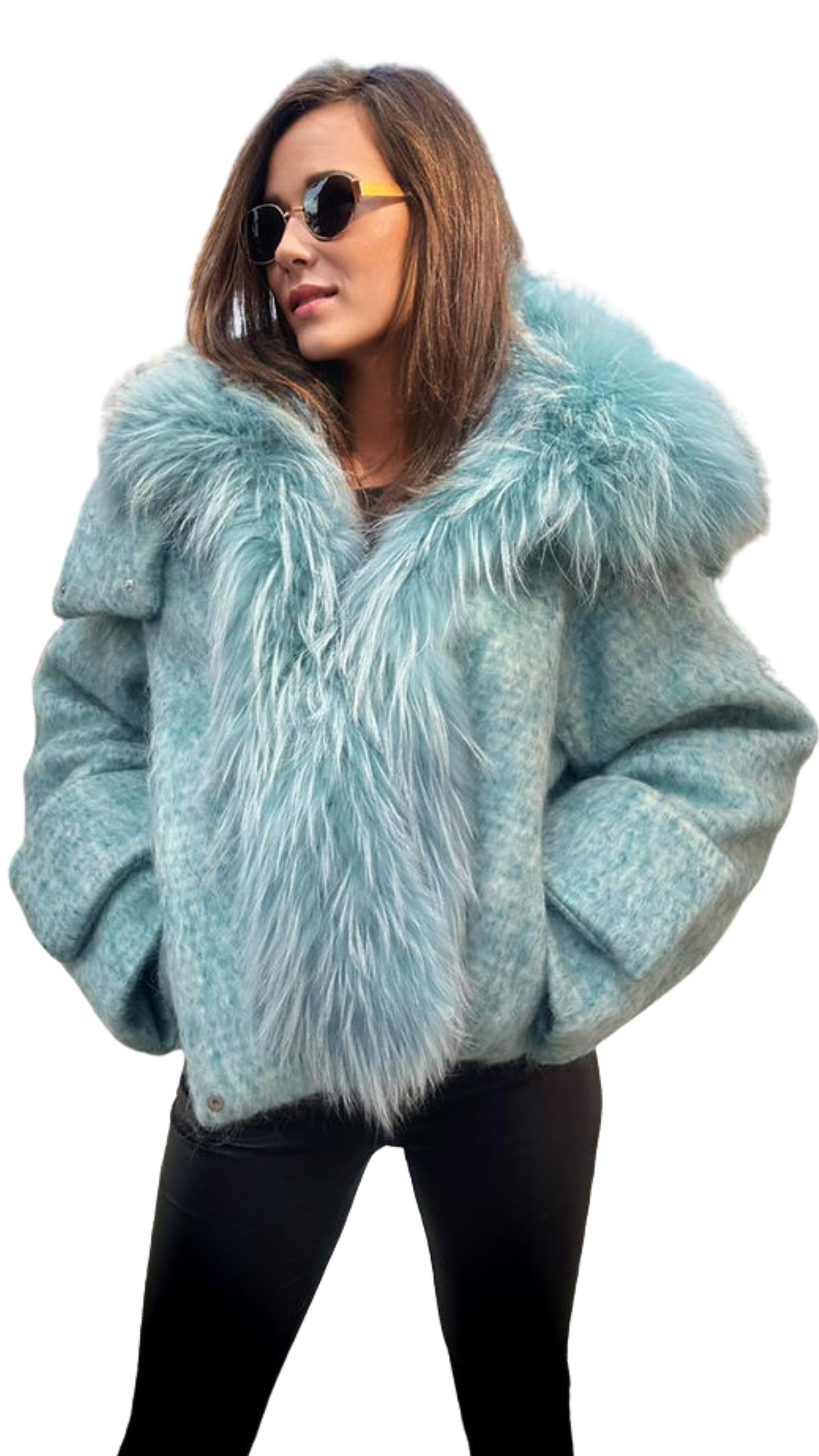 Ice Mint Silver Fox Fur Jacket
