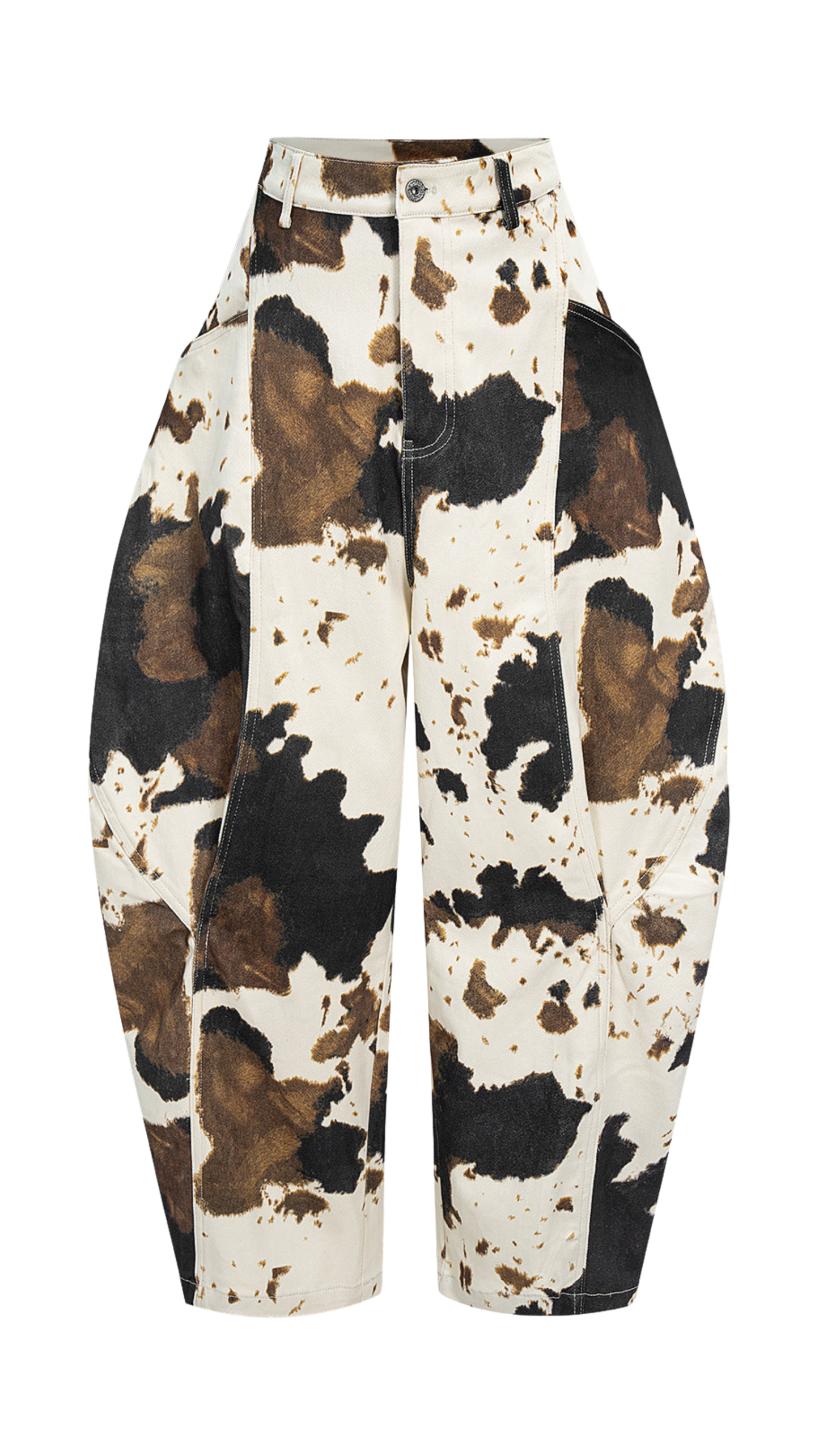 Eden Cow Pattern Baggy Barrel Jeans