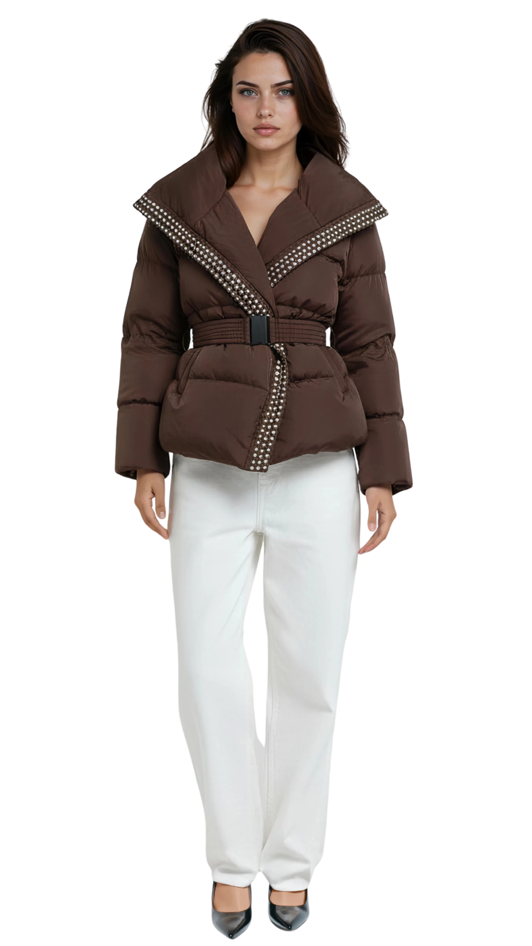 The Statement Studded puffer Jacket in Mocha