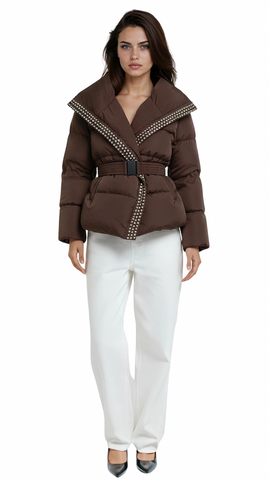 The Statement Studded puffer Jacket in Mocha