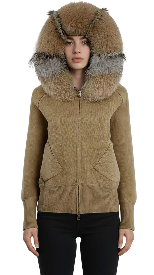 The Aspen Knit Zip-Up Cardigan - Beige