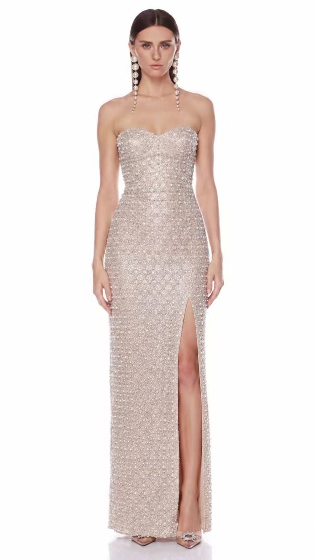 Allegra Dress With Slit - Silver