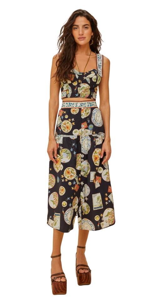 Trip Souvenir Black Mixed Buttons Midi Skirt